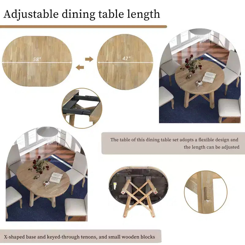 Mesa de comedor Whisen Farmhouse con base en forma de X de 4 patas y extensión de 40.6 cm