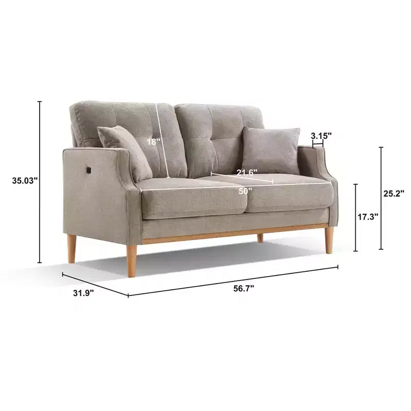 Sofá de 2 plazas GDFStudio Camain de 56,7" con patas de madera, acolchado capitoné y resistente al agua