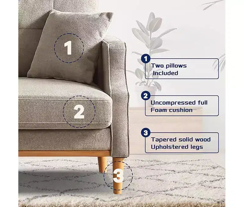 Sofá de 2 plazas GDFStudio Camain de 56,7" con patas de madera, acolchado capitoné y resistente al agua