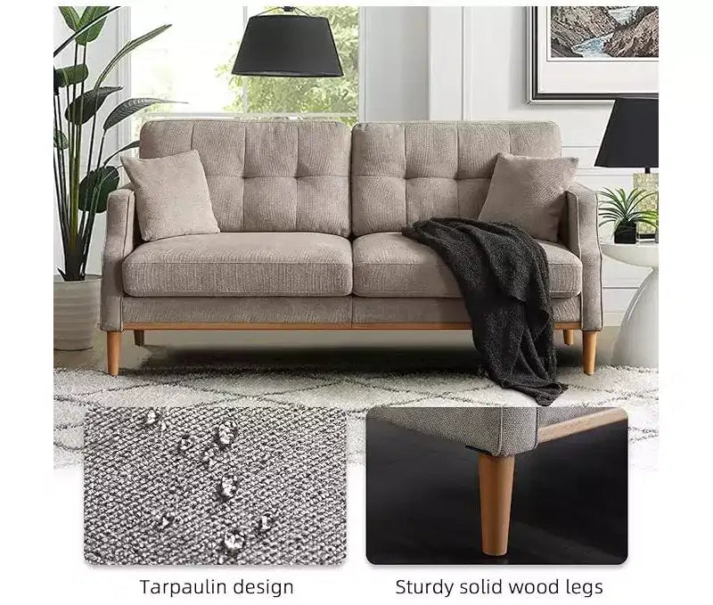 Sofá de 2 plazas GDFStudio Camain de 56,7" con patas de madera, acolchado capitoné y resistente al agua