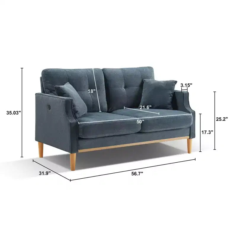 Sofá de 2 plazas GDFStudio Camain de 56,7" con patas de madera, acolchado capitoné y resistente al agua