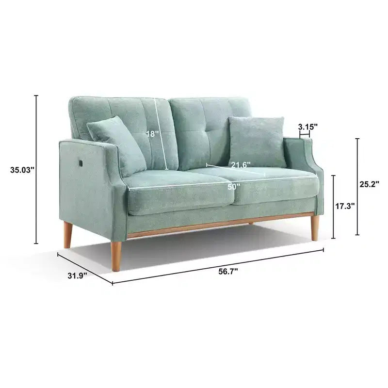 Sofá de 2 plazas GDFStudio Camain de 56,7" con patas de madera, acolchado capitoné y resistente al agua