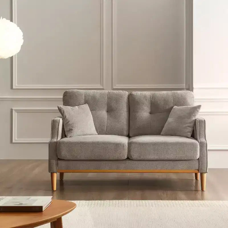 Sofá de 2 plazas GDFStudio Camain de 56,7" con patas de madera, acolchado capitoné y resistente al agua