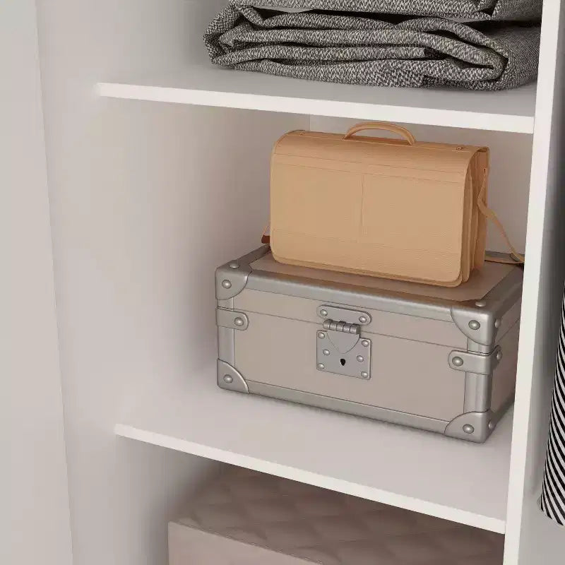 Armario de dos puertas blanco minimalista Famapy con barra para colgar y almacenamiento organizado