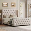 VASAGLE Queen Bed Frame with Tall Headboard, Upholstered Platform Bed Frame Queen Size, with Wingback Tufted Headboard Cappuccino Beige