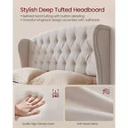 VASAGLE Cama Queen con Cabecero Alto, Base de Cama Tapizada Queen Size, con Cabecero Capitoné con Laterales Color Beige Capuchino