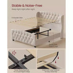 VASAGLE Cama Queen con Cabecero Alto, Base de Cama Tapizada Queen Size, con Cabecero Capitoné con Laterales Color Beige Capuchino