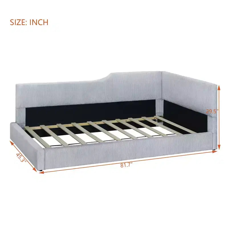Cama nido tapizada en pana con forma de L, tamaño doble/matrimonial, con dos camas individuales, 4D - ModernLuxe
