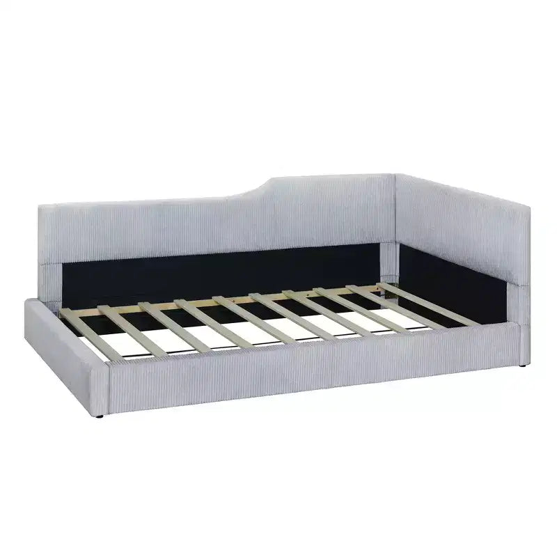 Cama nido tapizada en pana con forma de L, tamaño doble/matrimonial, con dos camas individuales, 4D - ModernLuxe
