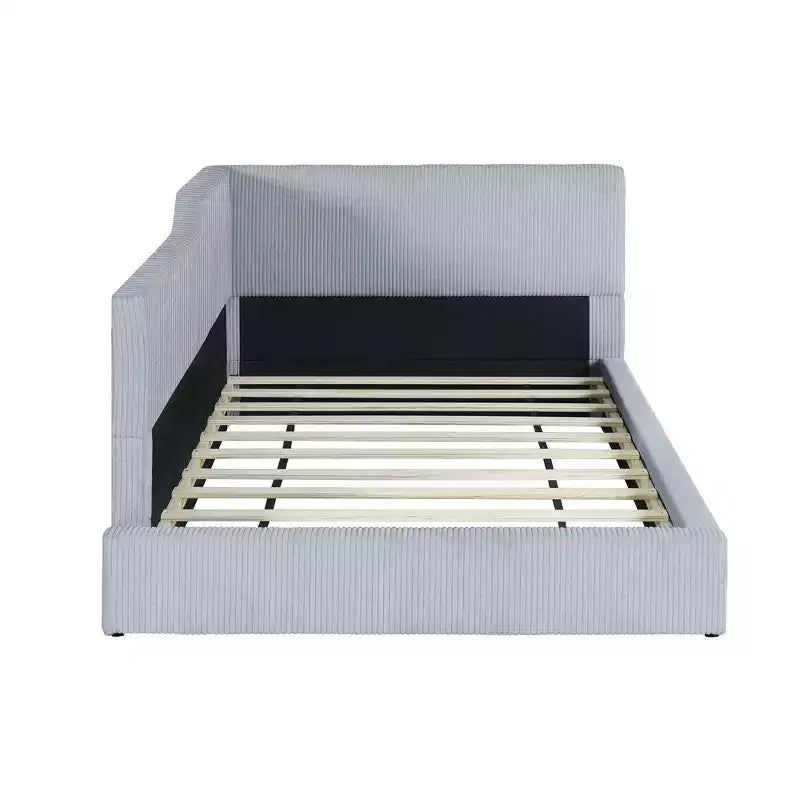 Cama nido tapizada en pana con forma de L, tamaño doble/matrimonial, con dos camas individuales, 4D - ModernLuxe