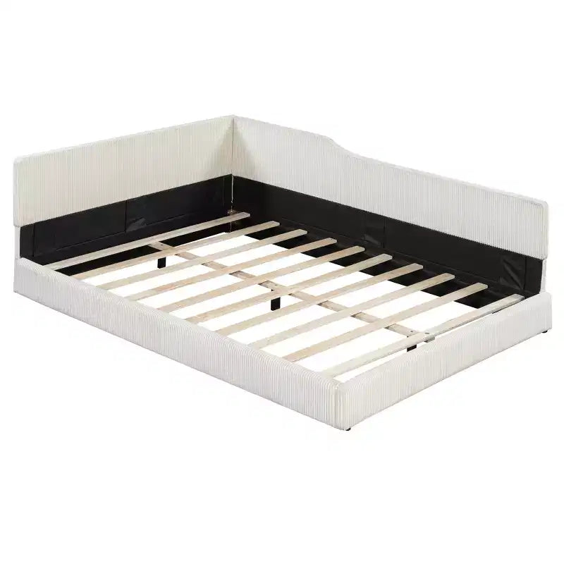 Cama nido tapizada en pana con forma de L, tamaño doble/matrimonial, con dos camas individuales, 4D - ModernLuxe