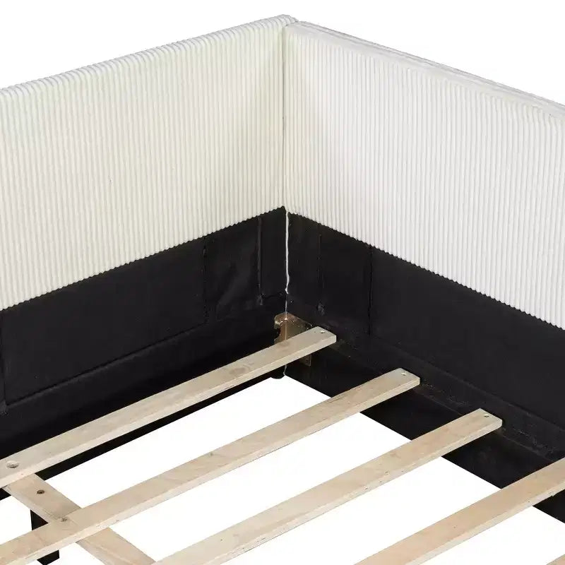 Cama nido tapizada en pana con forma de L, tamaño doble/matrimonial, con dos camas individuales, 4D - ModernLuxe