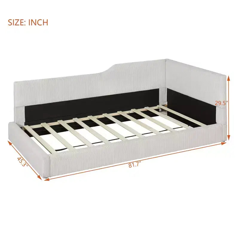 Cama nido tapizada en pana con forma de L, tamaño doble/matrimonial, con dos camas individuales, 4D - ModernLuxe