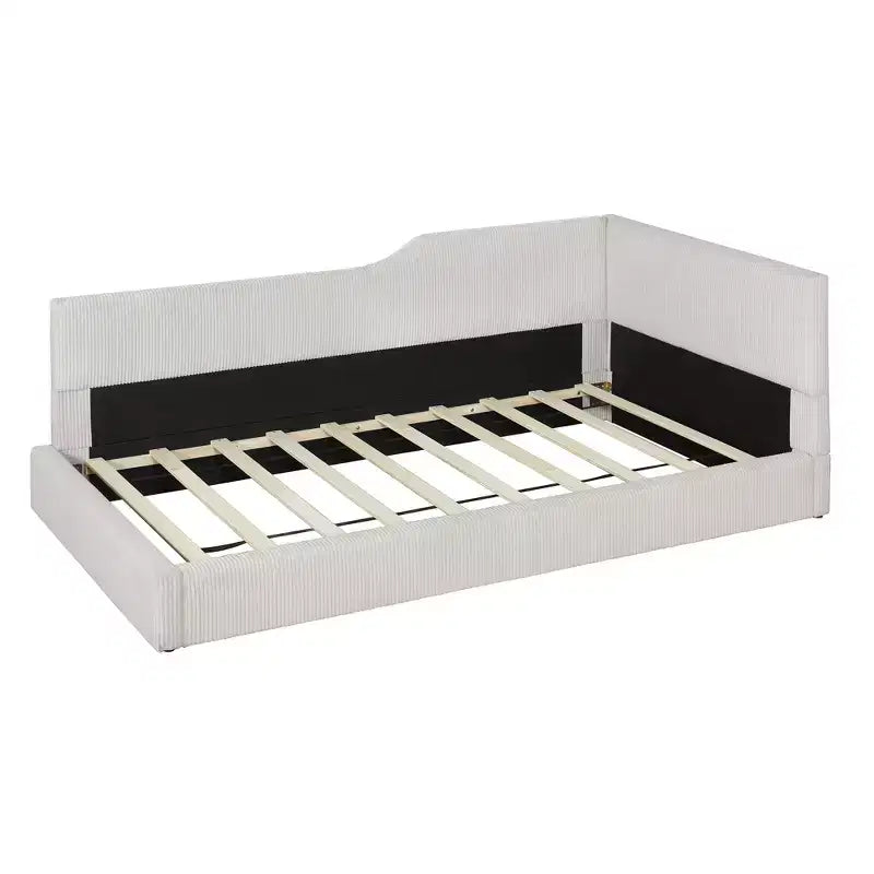 Cama nido tapizada en pana con forma de L, tamaño doble/matrimonial, con dos camas individuales, 4D - ModernLuxe