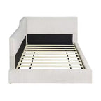 Cama nido tapizada en pana con forma de L, tamaño doble/matrimonial, con dos camas individuales, 4D - ModernLuxe