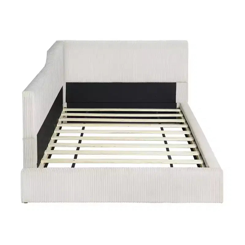 Cama nido tapizada en pana con forma de L, tamaño doble/matrimonial, con dos camas individuales, 4D - ModernLuxe