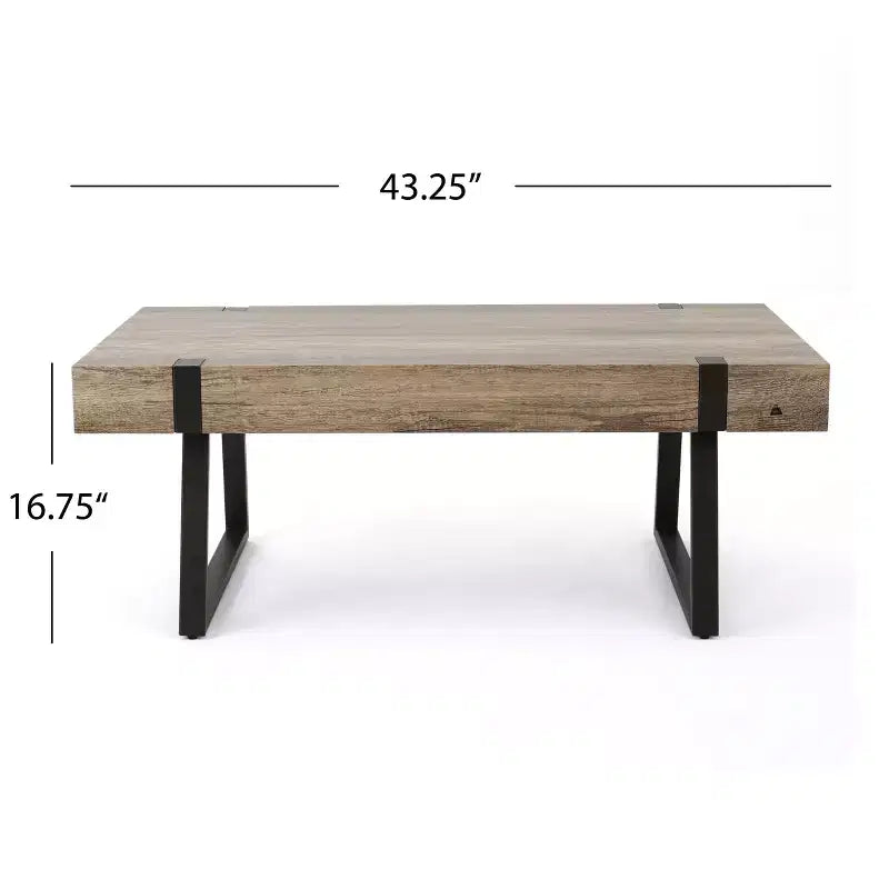 Mesa de centro industrial 43W con parte superior gruesa, gris Canyon-ModernLuxe