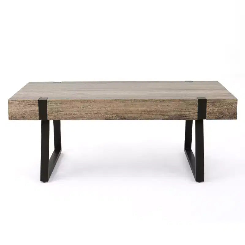 Mesa de centro industrial 43W con parte superior gruesa, gris Canyon-ModernLuxe