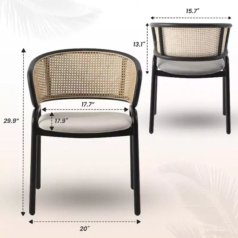 Juego de 4 sillas de comedor LeisureMod Ervilla con respaldo de mimbre y asiento de cuero con estructura de acero negro, cocina moderna de interior, comedor, asientos de mesa