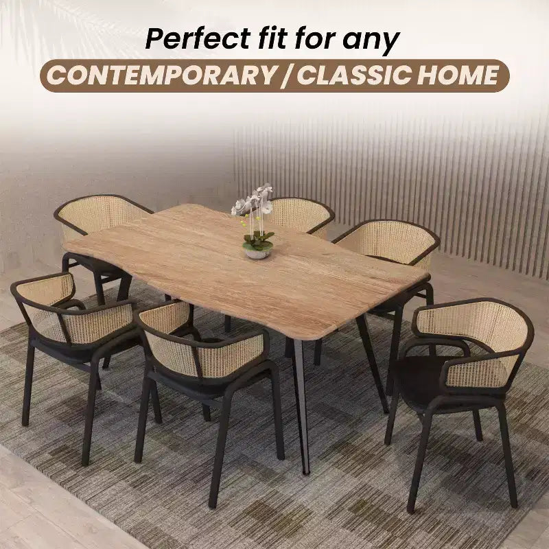 Juego de 4 sillas de comedor LeisureMod Ervilla con respaldo de mimbre y asiento de cuero con estructura de acero negro, cocina moderna de interior, comedor, asientos de mesa