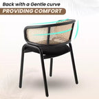 Juego de 4 sillas de comedor LeisureMod Ervilla con respaldo de mimbre y asiento de cuero con estructura de acero negro, cocina moderna de interior, comedor, asientos de mesa
