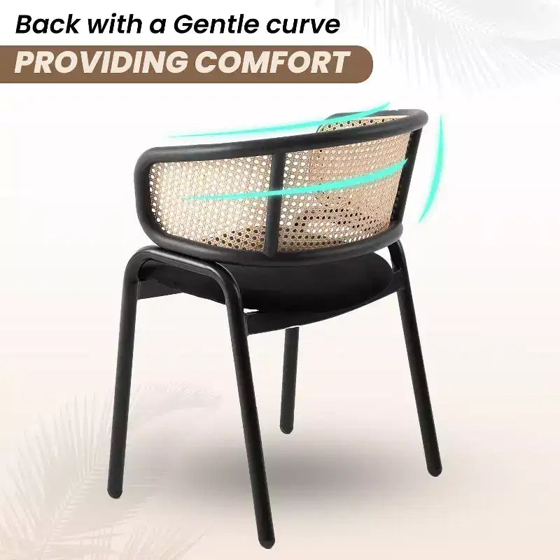 Juego de 4 sillas de comedor LeisureMod Ervilla con respaldo de mimbre y asiento de cuero con estructura de acero negro, cocina moderna de interior, comedor, asientos de mesa