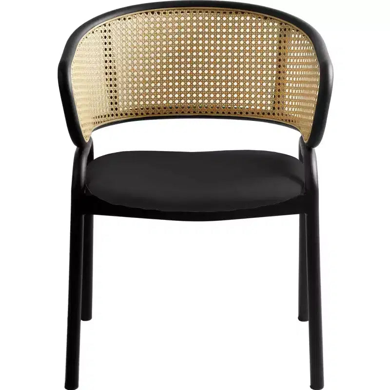 Juego de 4 sillas de comedor LeisureMod Ervilla con respaldo de mimbre y asiento de cuero con estructura de acero negro, cocina moderna de interior, comedor, asientos de mesa