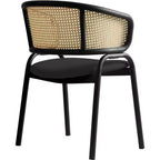 Juego de 4 sillas de comedor LeisureMod Ervilla con respaldo de mimbre y asiento de cuero con estructura de acero negro, cocina moderna de interior, comedor, asientos de mesa