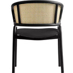 Juego de 4 sillas de comedor LeisureMod Ervilla con respaldo de mimbre y asiento de cuero con estructura de acero negro, cocina moderna de interior, comedor, asientos de mesa