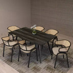 Juego de 4 sillas de comedor LeisureMod Ervilla con respaldo de mimbre y asiento de cuero con estructura de acero negro, cocina moderna de interior, comedor, asientos de mesa