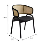 Juego de 4 sillas de comedor LeisureMod Ervilla con respaldo de mimbre y asiento de cuero con estructura de acero negro, cocina moderna de interior, comedor, asientos de mesa