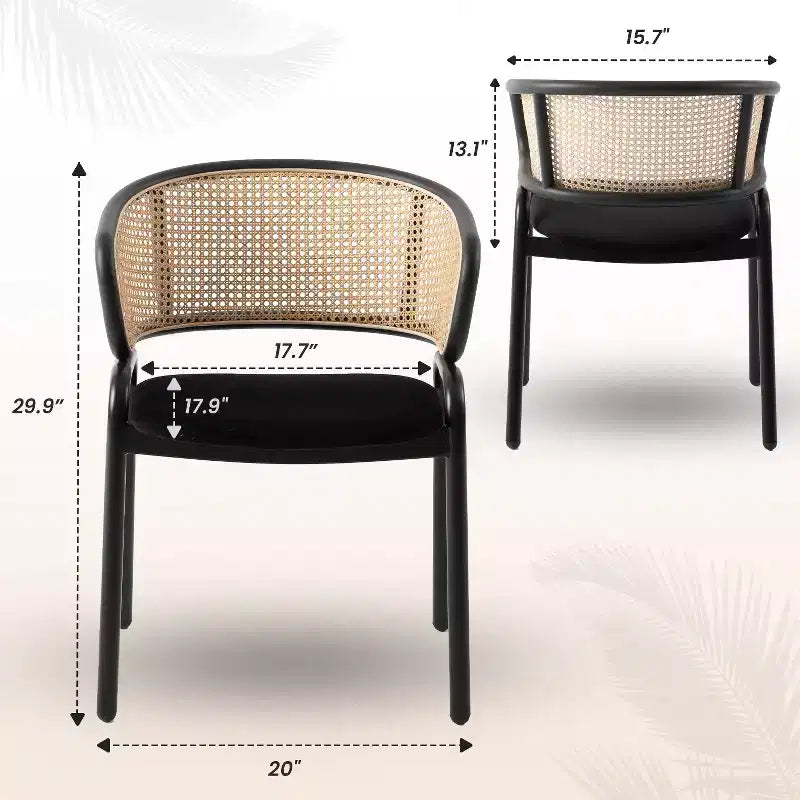 Juego de 4 sillas de comedor LeisureMod Ervilla con respaldo de mimbre y asiento de cuero con estructura de acero negro, cocina moderna de interior, comedor, asientos de mesa
