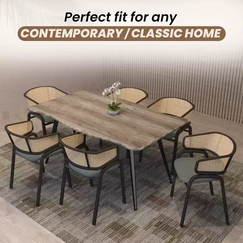 Juego de 4 sillas de comedor LeisureMod Ervilla con respaldo de mimbre y asiento de cuero con estructura de acero negro, cocina moderna de interior, comedor, asientos de mesa