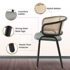 Juego de 4 sillas de comedor LeisureMod Ervilla con respaldo de mimbre y asiento de cuero con estructura de acero negro, cocina moderna de interior, comedor, asientos de mesa
