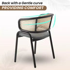 Juego de 4 sillas de comedor LeisureMod Ervilla con respaldo de mimbre y asiento de cuero con estructura de acero negro, cocina moderna de interior, comedor, asientos de mesa