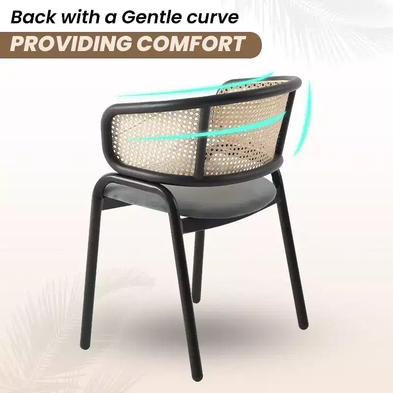 Juego de 4 sillas de comedor LeisureMod Ervilla con respaldo de mimbre y asiento de cuero con estructura de acero negro, cocina moderna de interior, comedor, asientos de mesa