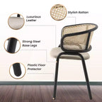 Juego de 4 sillas de comedor LeisureMod Ervilla con respaldo de mimbre y asiento de cuero con estructura de acero negro, cocina moderna de interior, comedor, asientos de mesa