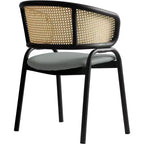 Juego de 4 sillas de comedor LeisureMod Ervilla con respaldo de mimbre y asiento de cuero con estructura de acero negro, cocina moderna de interior, comedor, asientos de mesa