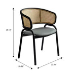 Juego de 4 sillas de comedor LeisureMod Ervilla con respaldo de mimbre y asiento de cuero con estructura de acero negro, cocina moderna de interior, comedor, asientos de mesa