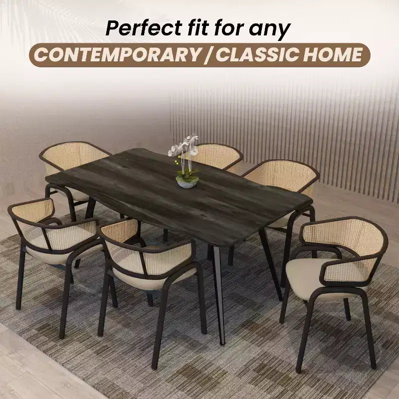 Juego de 4 sillas de comedor LeisureMod Ervilla con respaldo de mimbre y asiento de cuero con estructura de acero negro, cocina moderna de interior, comedor, asientos de mesa