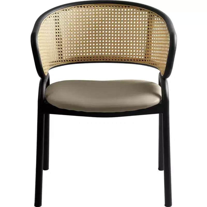 Juego de 4 sillas de comedor LeisureMod Ervilla con respaldo de mimbre y asiento de cuero con estructura de acero negro, cocina moderna de interior, comedor, asientos de mesa
