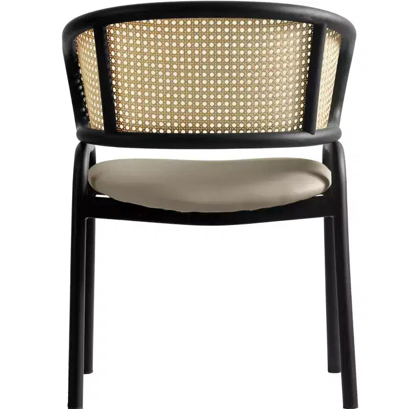 Juego de 4 sillas de comedor LeisureMod Ervilla con respaldo de mimbre y asiento de cuero con estructura de acero negro, cocina moderna de interior, comedor, asientos de mesa