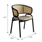 Juego de 4 sillas de comedor LeisureMod Ervilla con respaldo de mimbre y asiento de cuero con estructura de acero negro, cocina moderna de interior, comedor, asientos de mesa