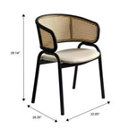 Juego de 4 sillas de comedor LeisureMod Ervilla con respaldo de mimbre y asiento de cuero con estructura de acero negro, cocina moderna de interior, comedor, asientos de mesa