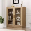 PexFix 36x31x16 Wood Accent Cabinet with Adjustable Shelf Storage Cabinet Natural-Glass Door