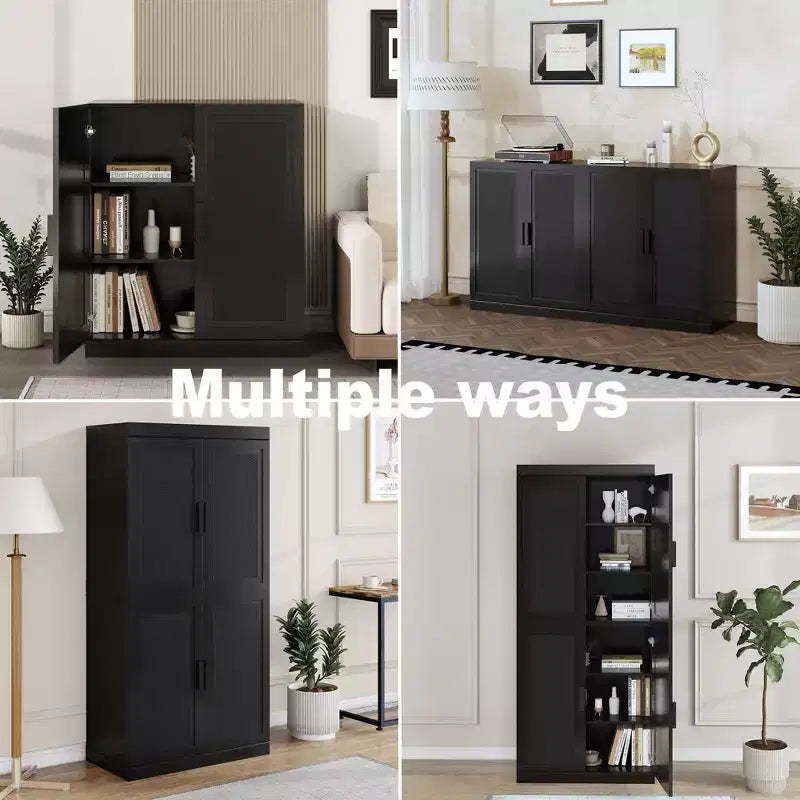 PexFix Gabinete acentuado de madera de ratán de 36x31x16 con estante ajustable Gabinete de almacenamiento Negro