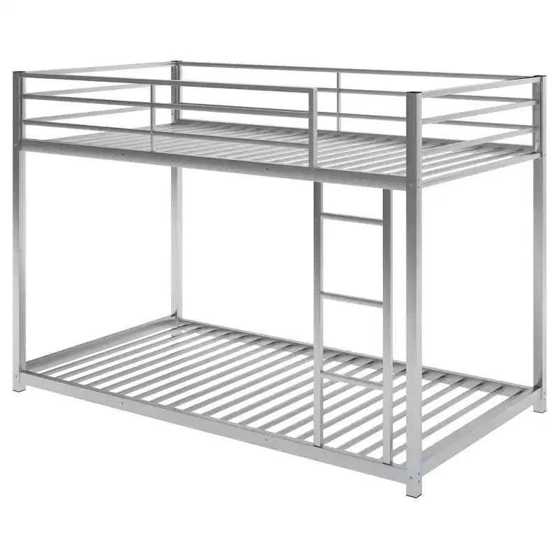 Litera baja doble sobre doble de metal Whisen con escalera y barandilla