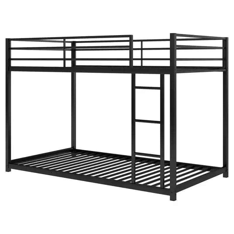 Litera baja doble sobre doble de metal Whisen con escalera y barandilla