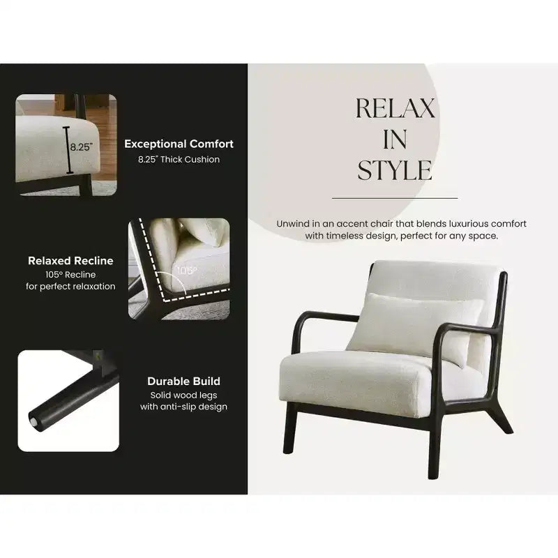 Sillón decorativo de estilo moderno de mediados de siglo Eterna de Roundhill Furniture con almohada lumbar extraíble