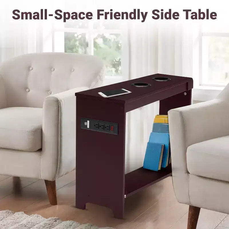 Mesa auxiliar de Home Imports Emporium con puertos USB y tomas de corriente, mesa auxiliar estrecha para dormitorio y sala de estar